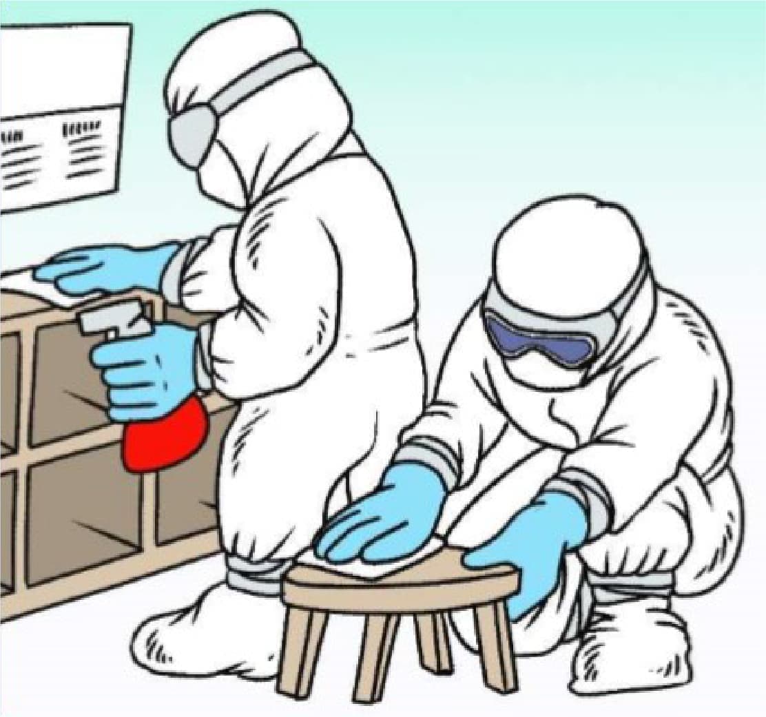 ノロ・エボラ出血熱・O-157・SARS-CoV-2等の消毒作業の清掃作業風景のイメージ